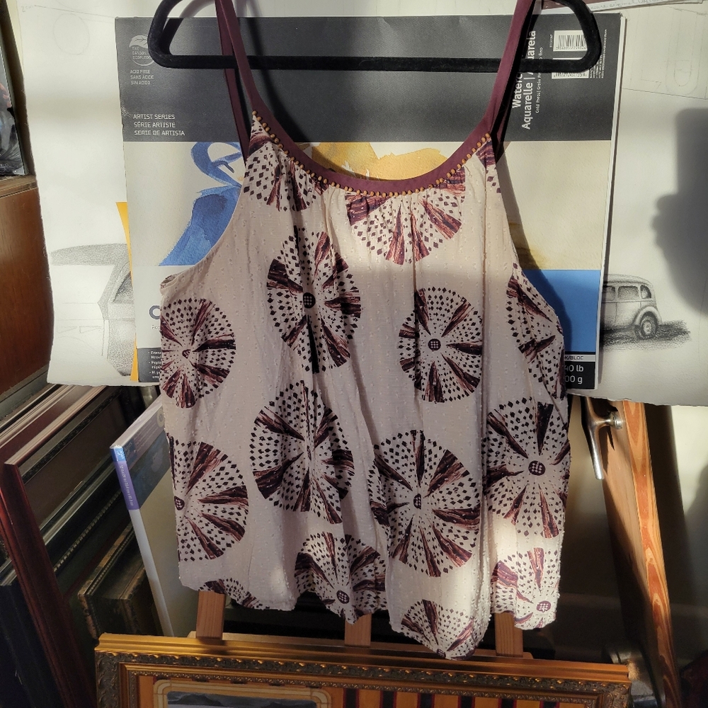 Stylish Women's Sleeveless Top From Anthropologie - Cream and Purple